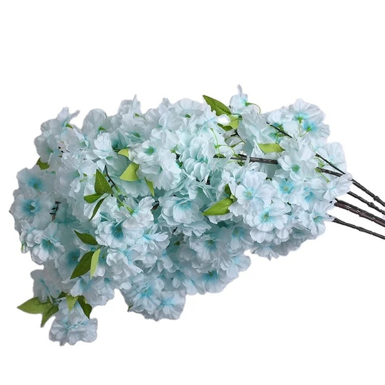Cherry Blossom Artificial Blue Flowers Stems 3pc