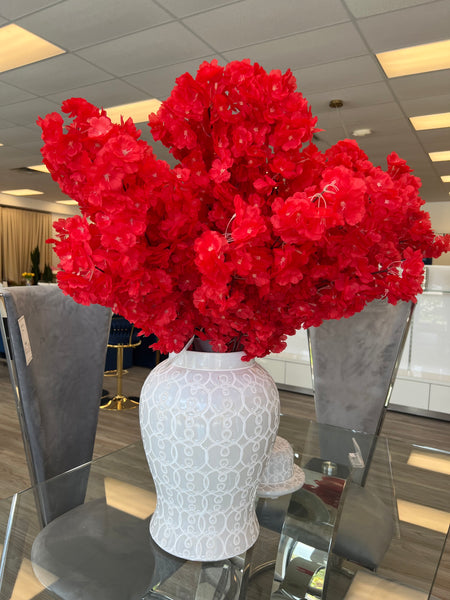 Cherry Blossom Artificial Red Flowers Stems 3pc