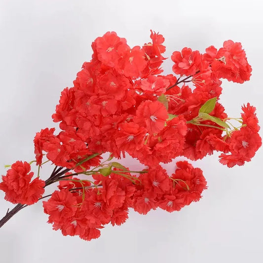 Cherry Blossom Artificial Red Flowers Stems 3pc