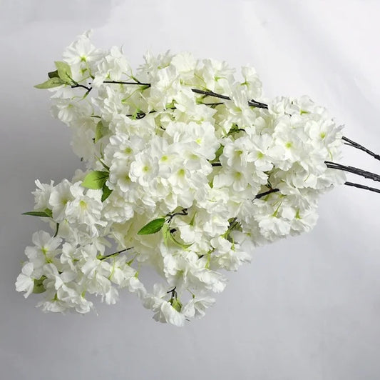 Cherry Blossom Artificial White Flowers Stems 3pc
