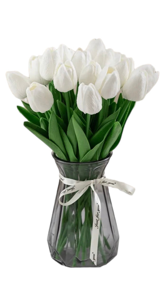 Tulip Artificial Flower White  - pack of 5 stems