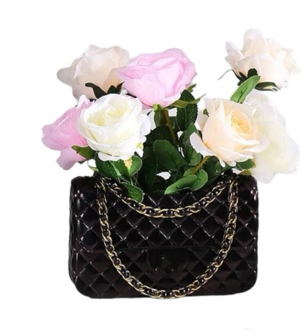 LUX BLACK HANDBAG FLOWER VASE