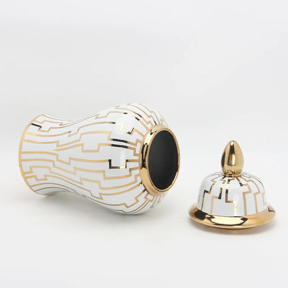 Modern Ceramic Gold And White Vase j163g-l