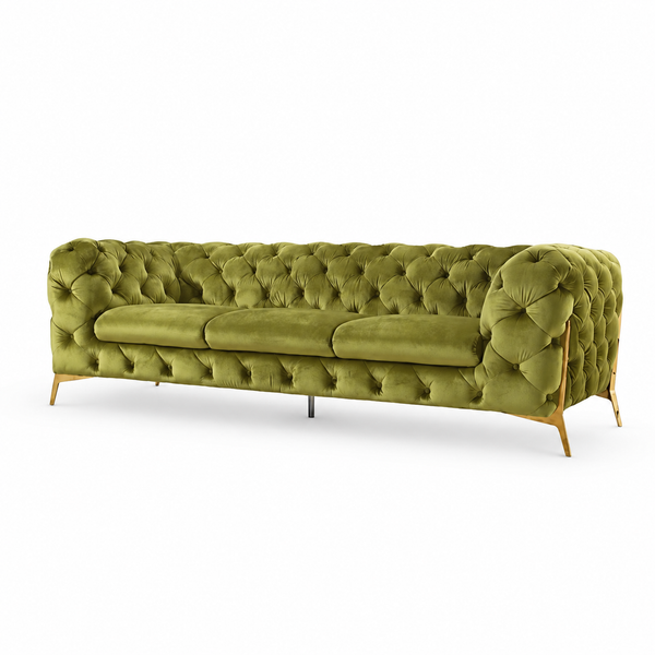 Green Velvet Chesterfield Sofa with Gold Legs