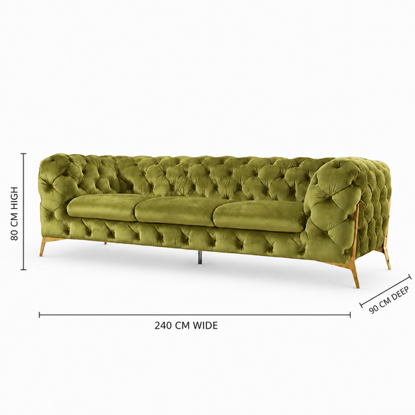 Green Velvet Chesterfield Sofa with Gold Legs