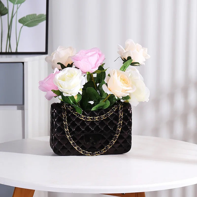 LUX BLACK HANDBAG FLOWER VASE