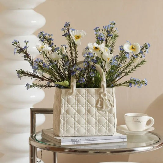 LUXURY WHITE HANDBAG FLOWER VASE