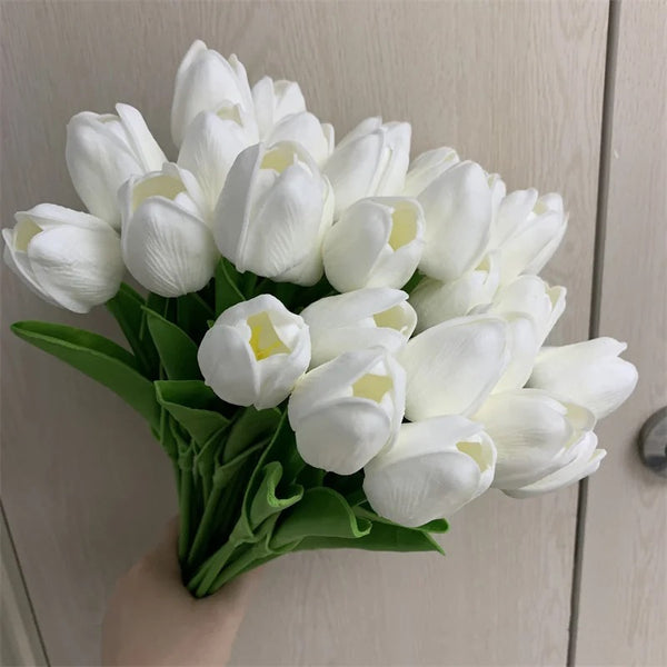 Tulip Artificial Flower White  - pack of 5 stems