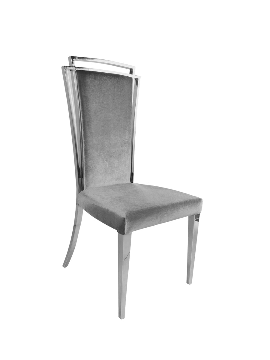 Modern stainless steel dining chair metal with grey velvet ...