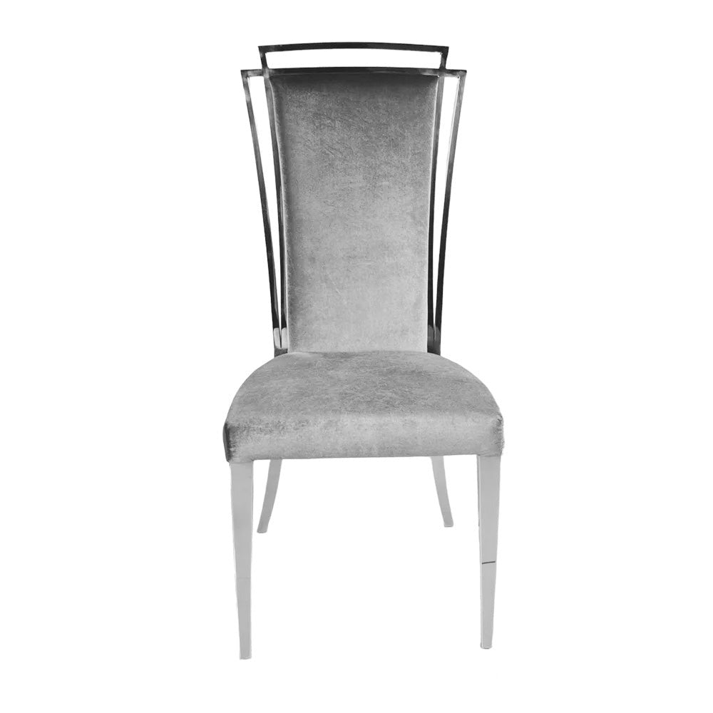 Modern stainless steel dining chair metal with grey velvet