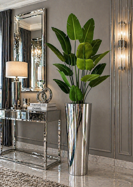 Luxury Silver Large Flower Vase – Modern Tall Metal Planter | Red Diamond Furniture Store