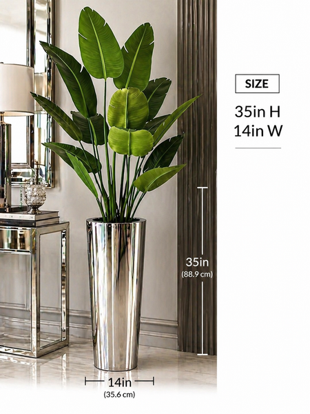 Luxury Silver Medium Flower Vase – Modern Tall Metal Planter | Red Diamond Furniture Store