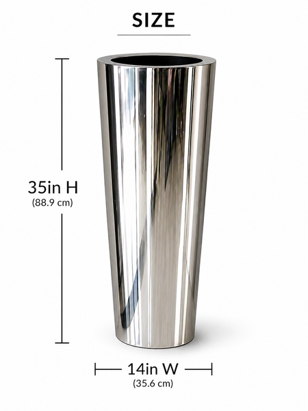 Luxury Silver Medium Flower Vase – Modern Tall Metal Planter | Red Diamond Furniture Store