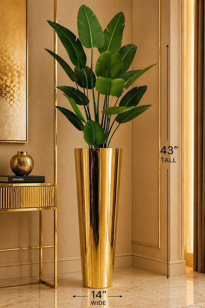 large gold pot plant Gold Modern Flower Vase Large – Decorative Tall Planter