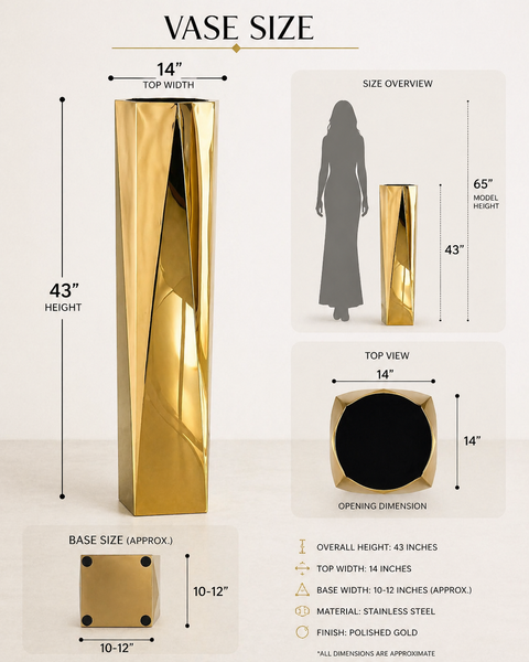 Modern Gold Stainless Steel Floor Vase – Large Luxury Decorative Vase | Red Diamond Furniture