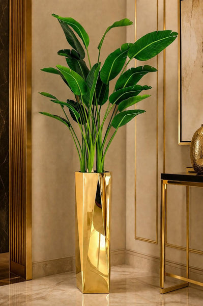 Modern Gold Stainless Steel Floor Vase – Medium Luxury Decorative Vase | Red Diamond Furniture