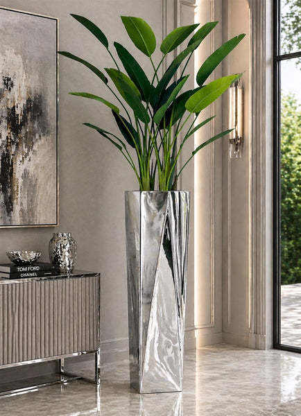 Modern Silver Stainless Steel Vase – Large Decorative Floor Vase | Red Diamond Furniture