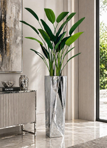 Modern Silver Stainless Steel Vase – Medium Decorative Floor Vase | Red Diamond Furniture