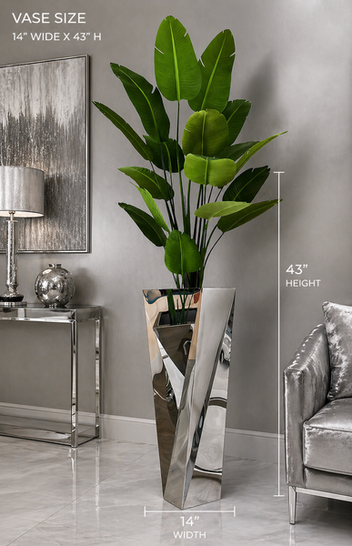 Modern Silver Stainless Steel Vase Large – Luxury Tall Floor Decor | Red Diamond Furniture