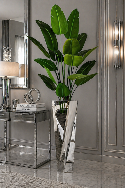 Modern Silver Stainless Steel Vase Large – Luxury Tall Floor Decor | Red Diamond Furniture