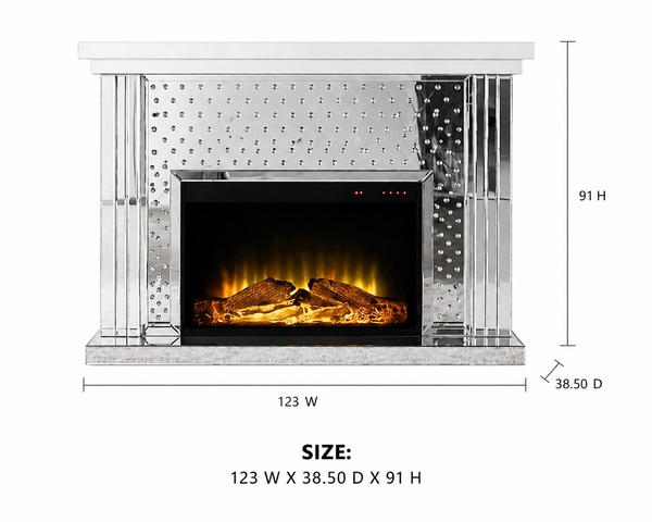 Luxury Electric LED Mirror Fireplace | Modern Crystal Fireplace Console – Red Diamond Furniture