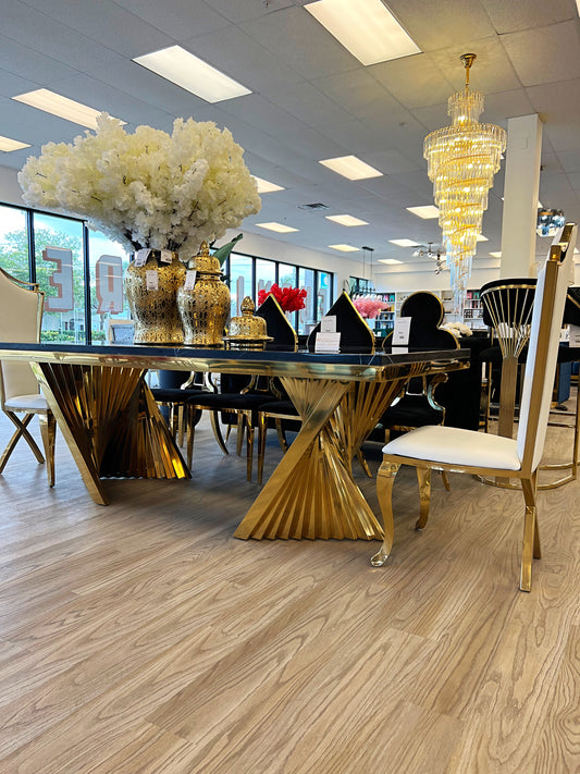 Modern Luxury Gold large rectangular marble black top dining table furniture