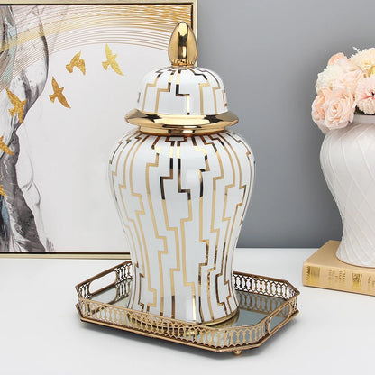 Modern Ceramic Gold And White Vase j163g-l