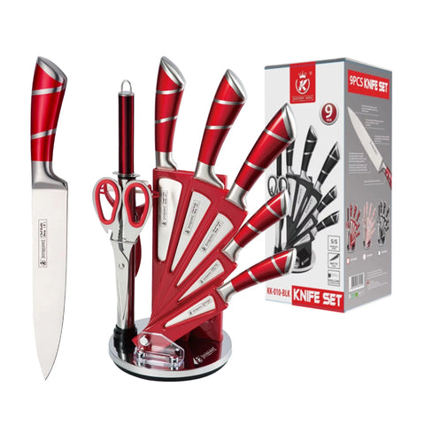  Kitchen Knife Set, 9-Piece Red Knife Set with Acrylic