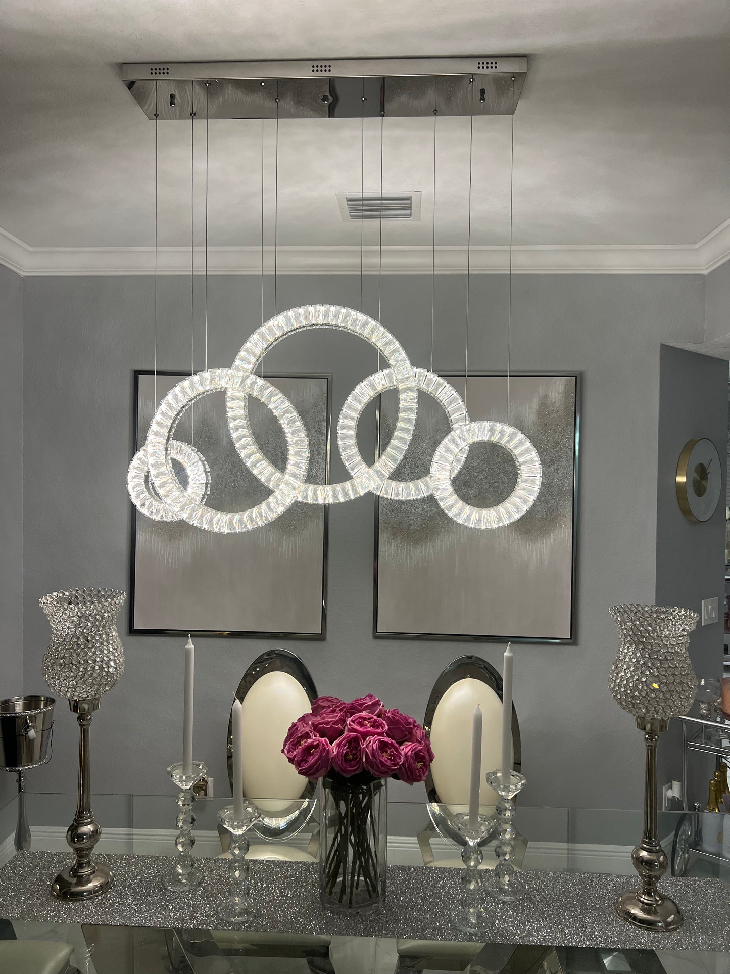 5 Hoop Crystal Progression Chandelier // Chrome