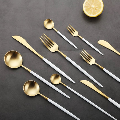 Cutlery serving  set white and gold 24pc utensil