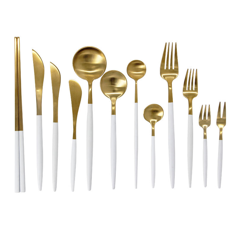 Cutlery serving  set white and gold 24pc utensil