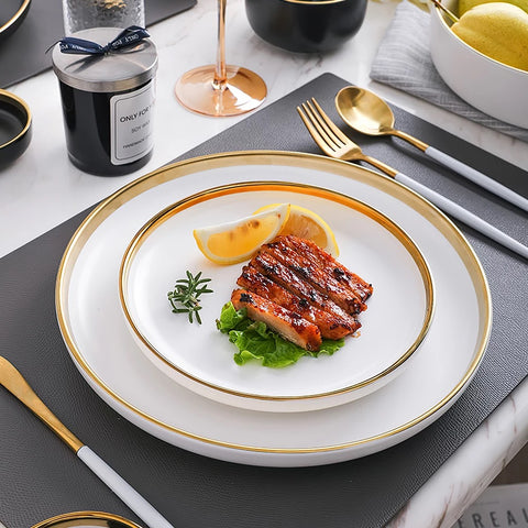 Gold rim White Ceramic Plates 1