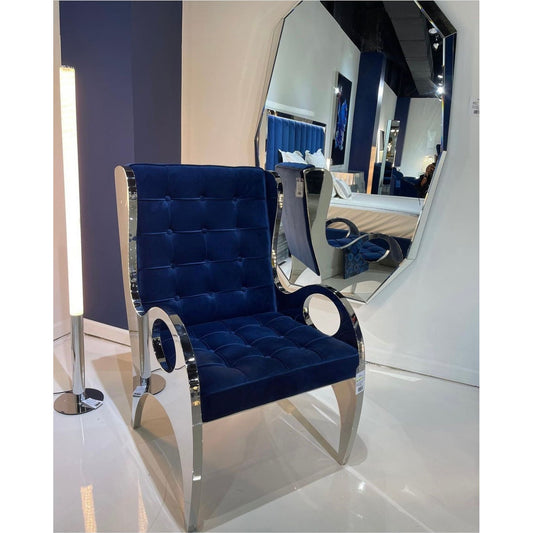 Navy Blue Stainless Steel Accent Chair