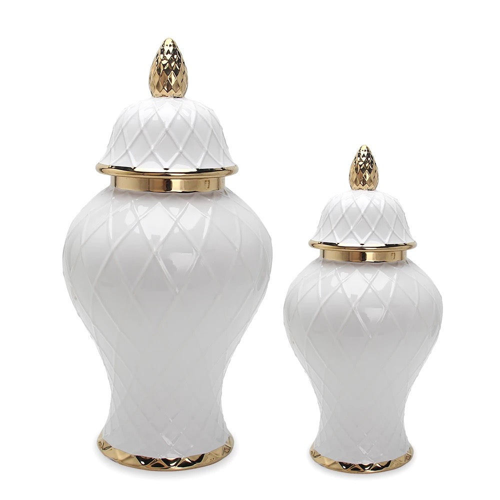 Ceramic white and gold luxury jar j134GB