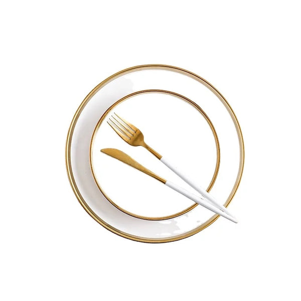 Gold rim White Ceramic Plates 1